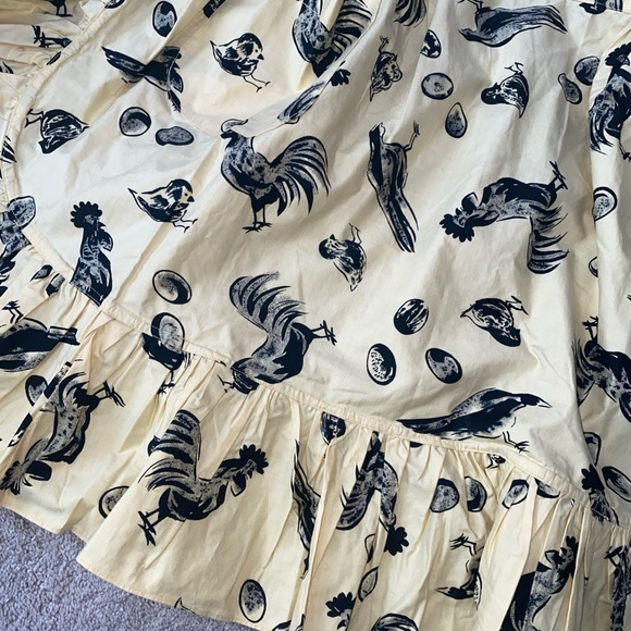 Vintage Kitchen Waist Half Apron Rooster Chick Egg Print Yellow Black - Picture 8 of 11